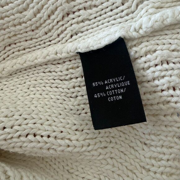 Vintage Chunky Chevron Knit Sweater Petite Small Off White Mock Neck Minimalist - Picture 6 of 8